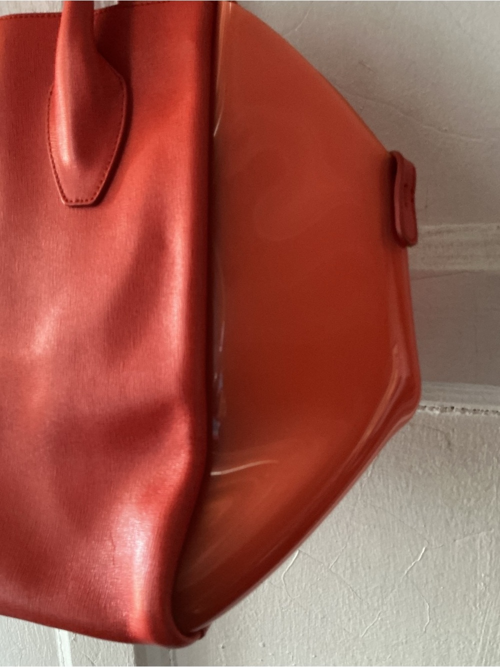 Furla Vibrant Red-Orange Structured Tote with Gold Lock - Picture 4 of 14
